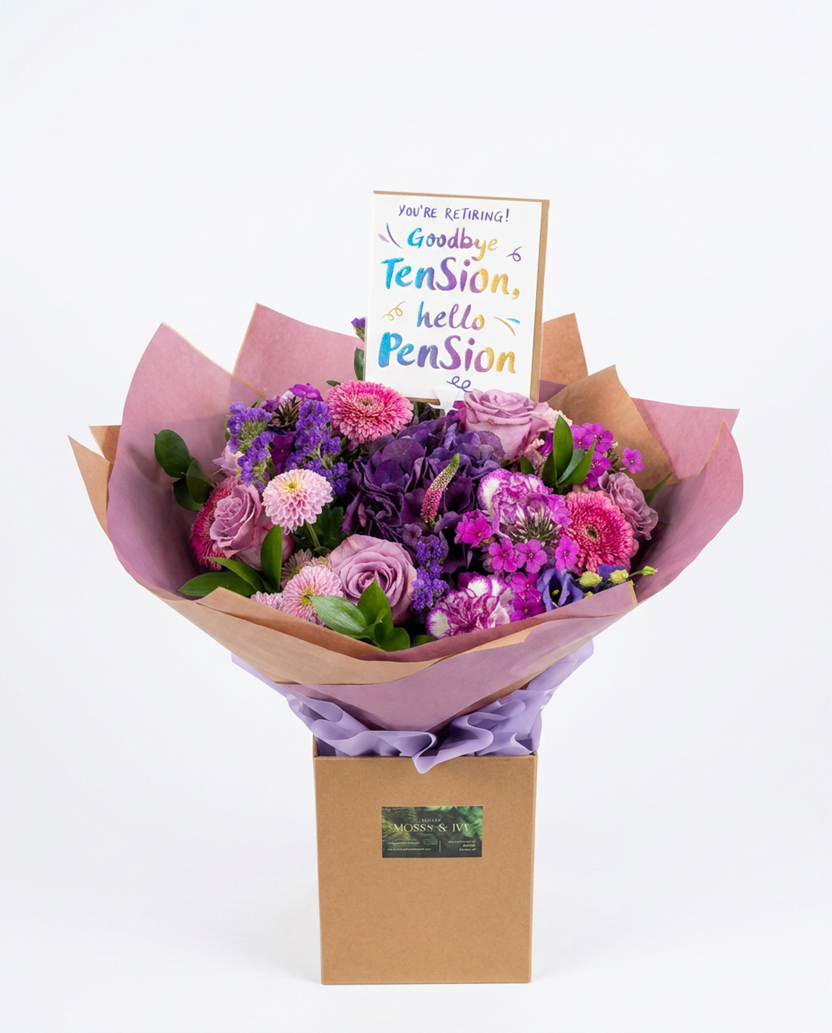 1 moss&ivy florist Bedford, weeding flowers, birthday flowers floristmossandivy.uk (19) Happy Retirement Bouquet with Card - Image 1